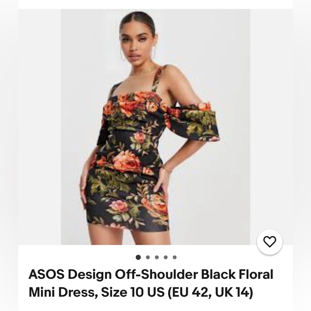 ASOS Black and Orange Floral Off-Shoulder Mini Dress